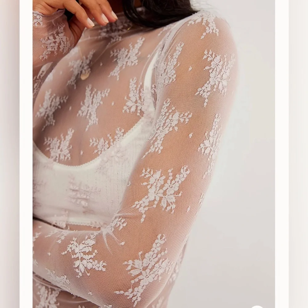 Free People intimately free Lady Lux Layering‎ mockneck long sleeve lace Top